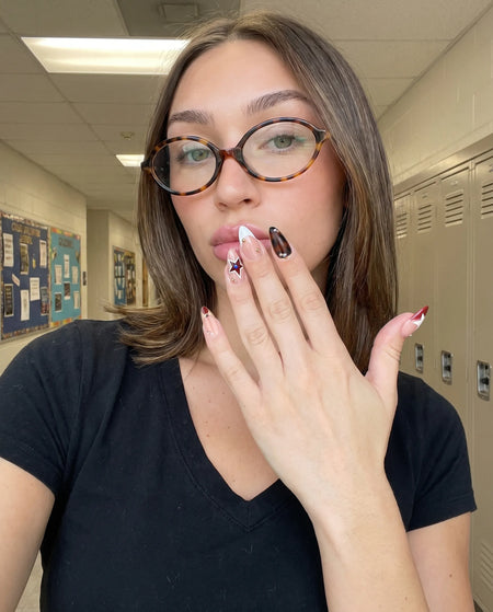 Honor Roll Star | Star Tortoise Rhinestone Medium Almond Press On Nails