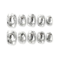 Ice Glass Stones almond medium handcrafted press-on nails — front view | GlossyMuse