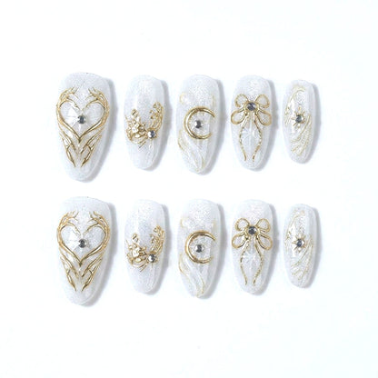 Celestial Luxe | Ivory Gold Orbit Almond Medium Press on nail