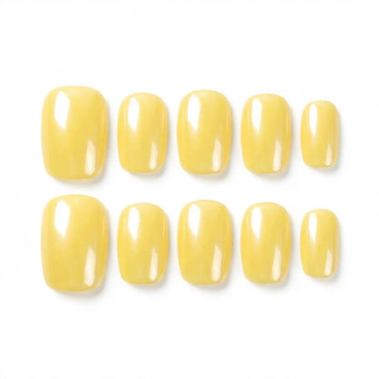 Lemon Drop Martini almond medium handcrafted press-on nails — front view | GlossyMuse