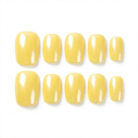 Lemon Drop Martini almond medium handcrafted press-on nails — front view | GlossyMuse