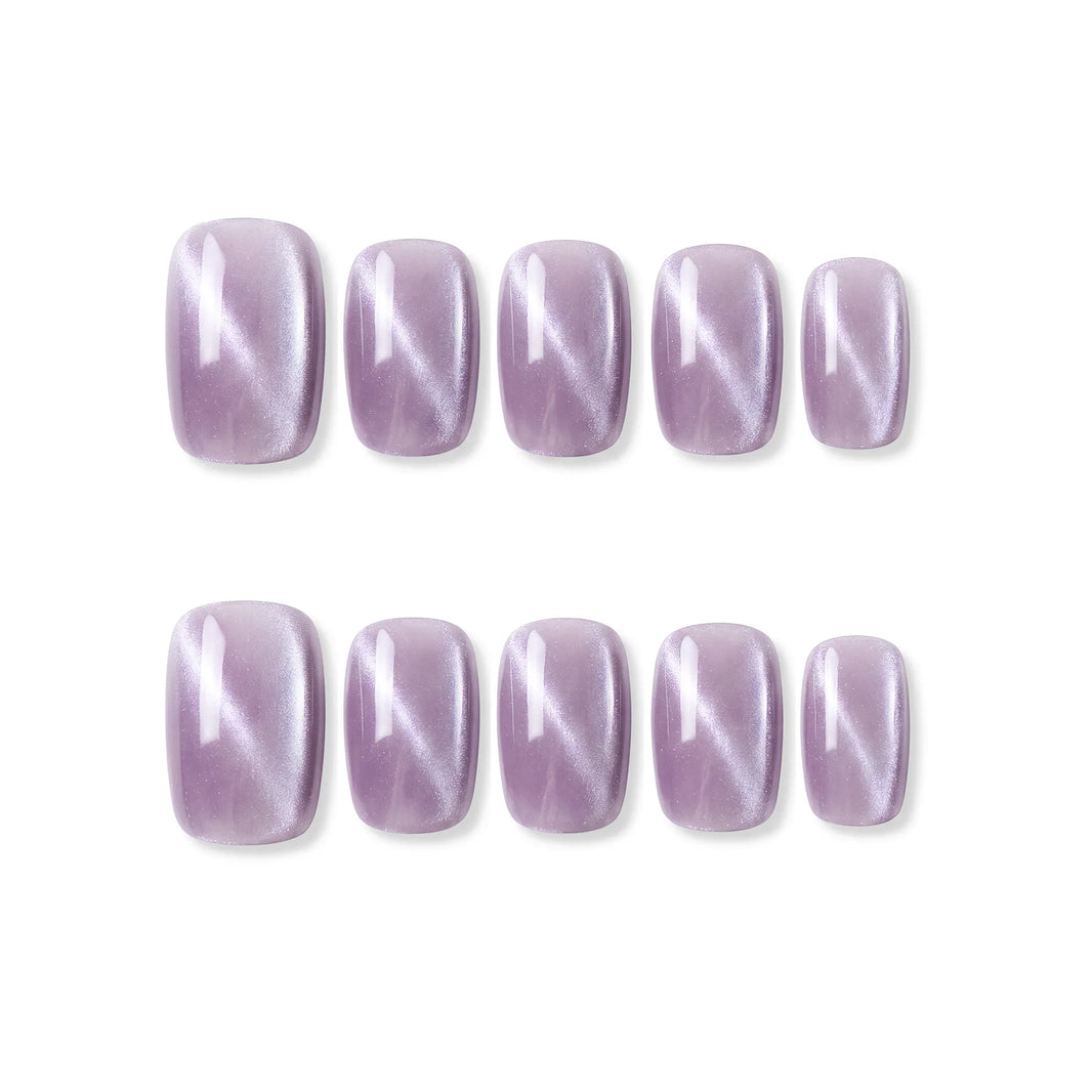 Violet Dream Lilac Moon Square Short Press on nail - Lilac Purple Cat Eye Shimmer Solid