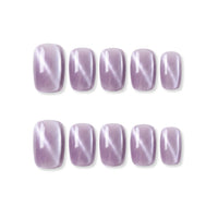 Violet Dream Lilac Moon Square Short Press on nail - Lilac Purple Cat Eye Shimmer Solid