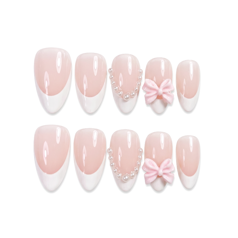 Dreamy | Love Knot Bows Almond Medium Press on nail - Pink Bow Bridal Look