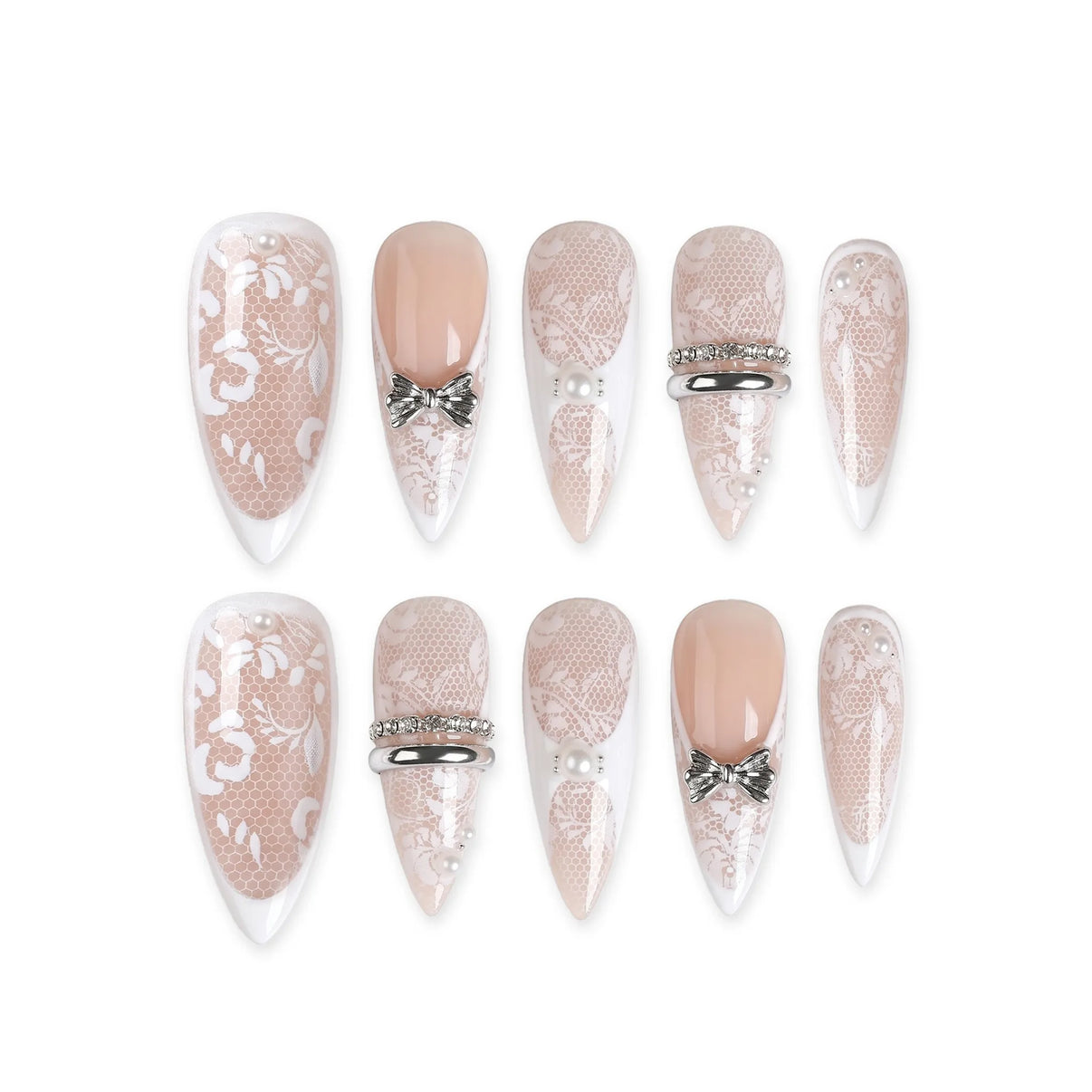 Bridal Enchantment | Masque Bow Veil Almond Medium Press on nail