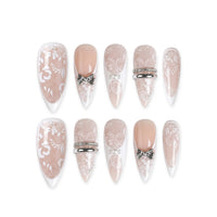 Bridal Enchantment | Masque Bow Veil Almond Medium Press on nail