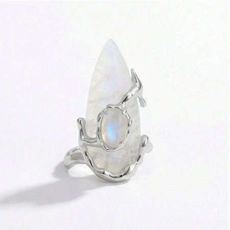 Moonstone Charm Nail Ring almond medium handcrafted nail ring set — front view | GlossyMuse
