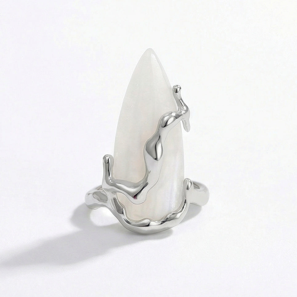 Moonstone Vine Nail Ring almond medium handcrafted nail ring set — front view | GlossyMuse