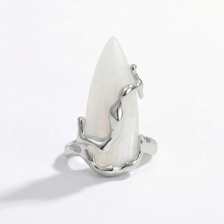 Moonstone Vine Nail Ring almond medium handcrafted nail ring set — front view | GlossyMuse