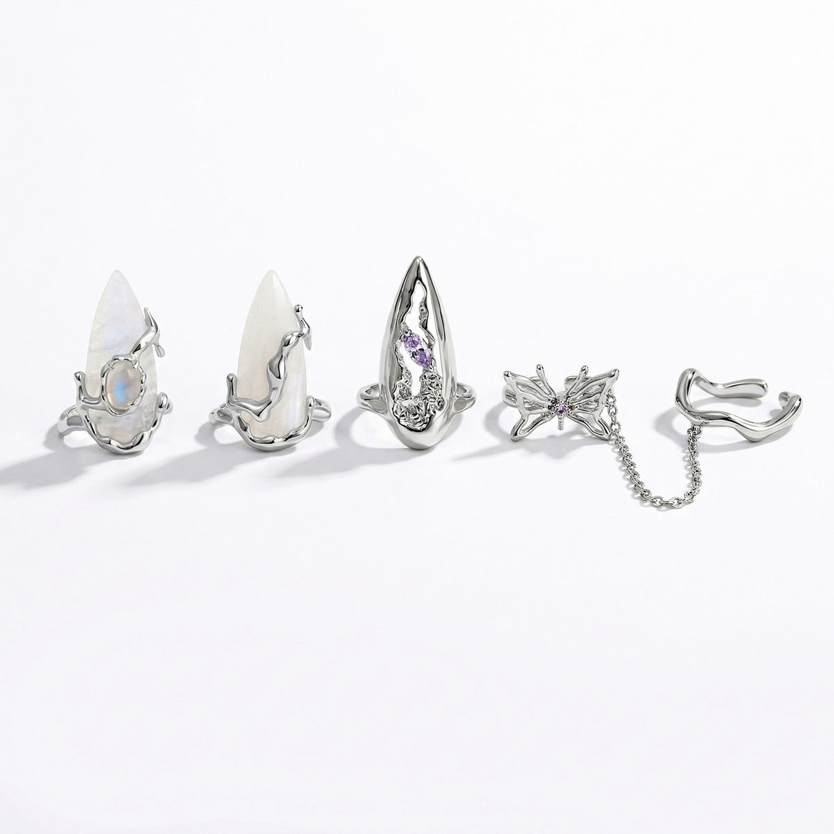 4Pcs Moonstone Nail Ring Set nail ring set detail view 5 | GlossyMuse