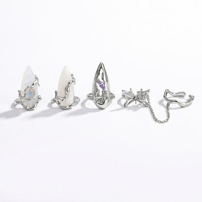 4Pcs Moonstone Nail Ring Set nail ring set detail view 5 | GlossyMuse