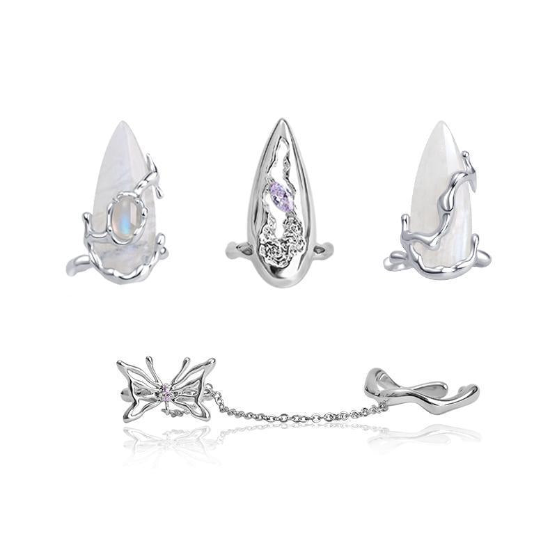 4Pcs Moonstone Nail Ring Set — hero view | GlossyMuse
