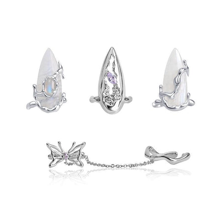 4Pcs Moonstone Nail Ring Set — hero view | GlossyMuse