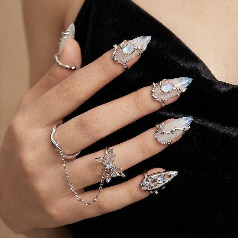 4Pcs Moonstone Nail Ring Set nail ring set detail view 3 | GlossyMuse