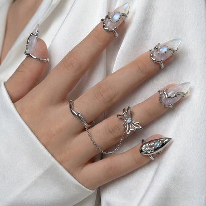 4Pcs Moonstone Nail Ring Set nail ring set detail view 4 | GlossyMuse