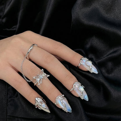 4Pcs Moonstone Nail Ring Set nail rings on hand — lifestyle | GlossyMuse
