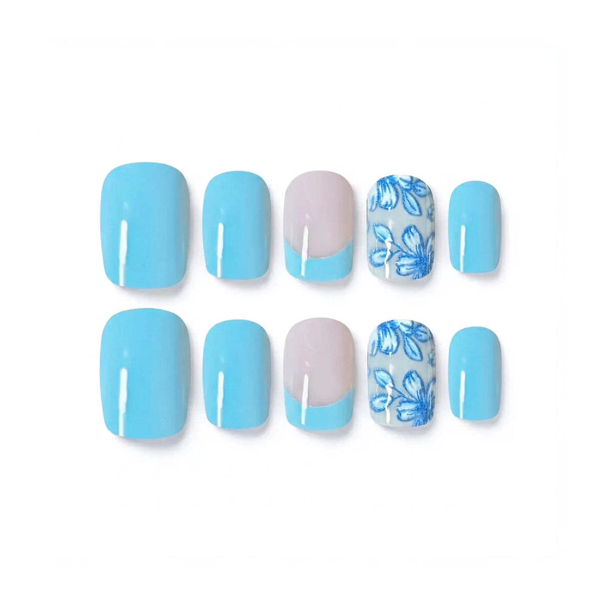 Skyline Serve pickleball press-on nails — morning bloom sky blue short square | GlossyMuse
