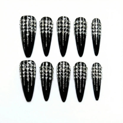Muse Noir Drip almond medium handcrafted press-on nails — front view | GlossyMuse