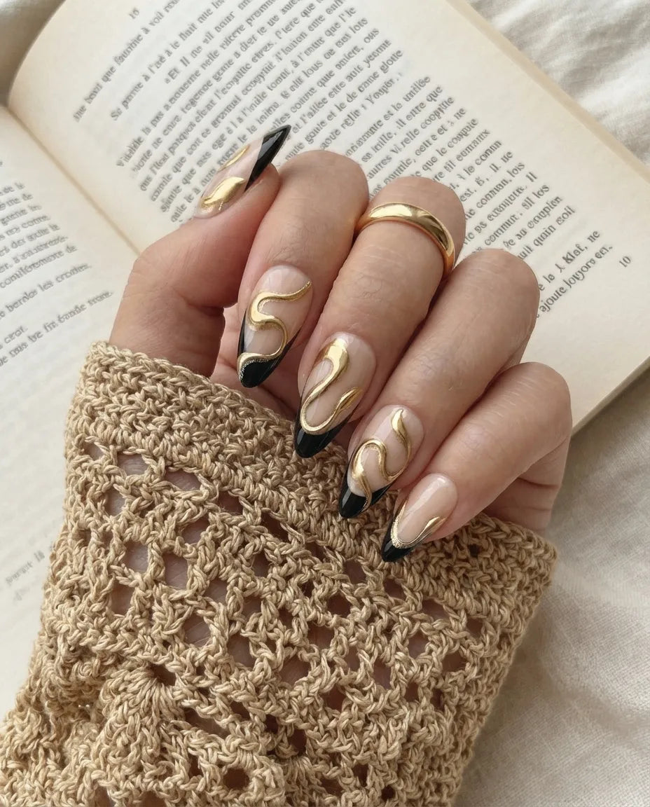 Gilded French | Gold Accent Black French Tip Press On Nails
