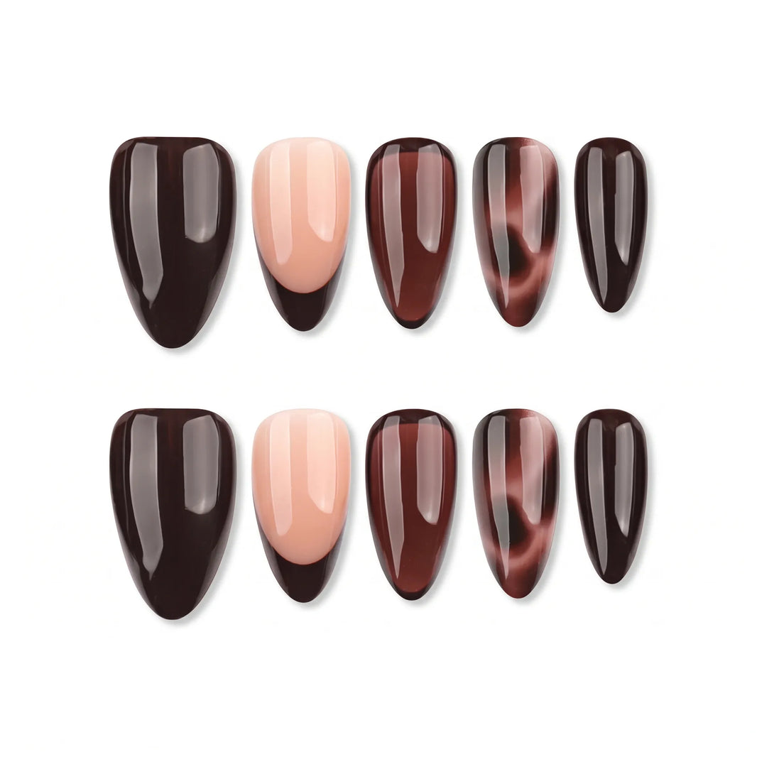 Cocoa Muse | Chocolate Brown French Tip Medium Almond Press On Nails