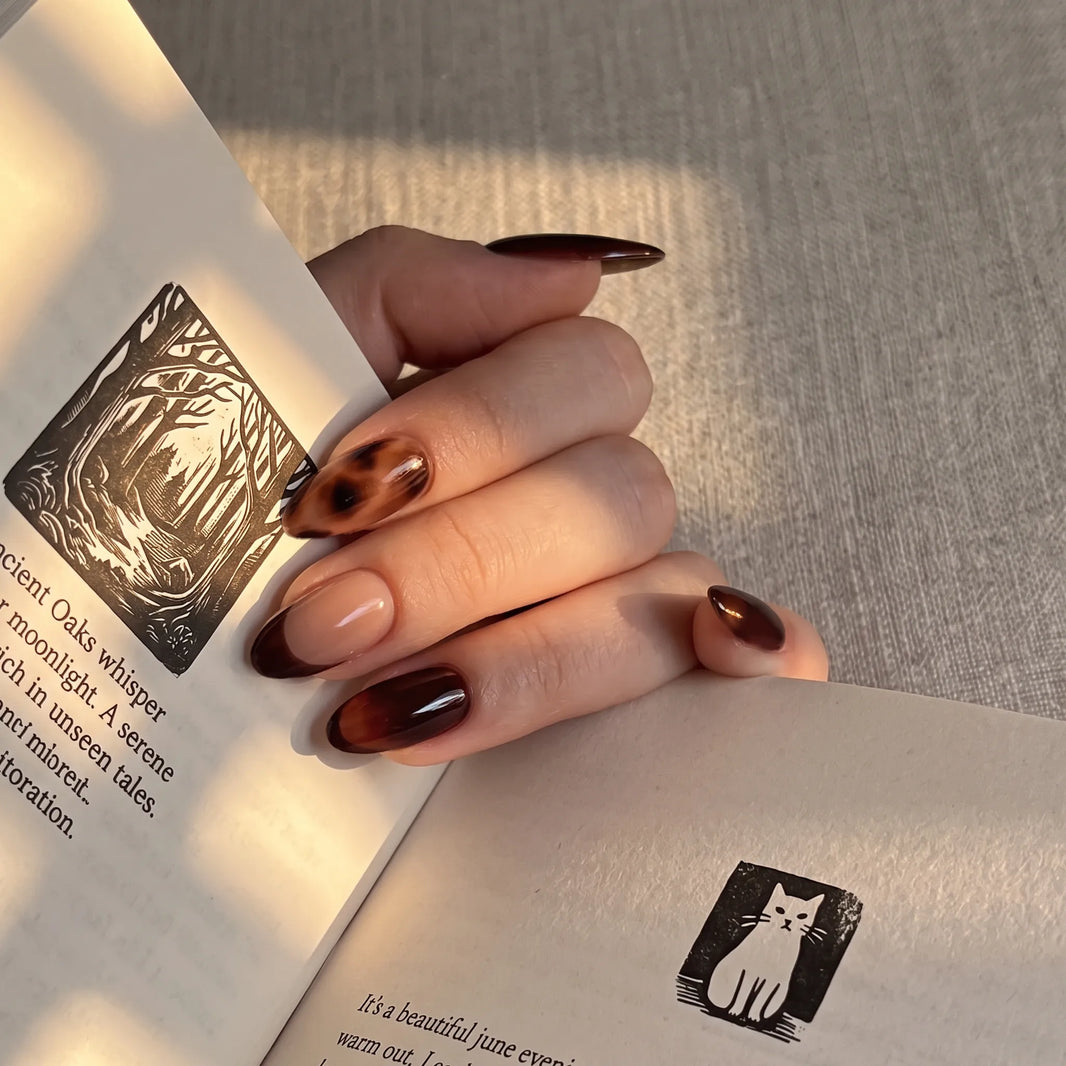 Cocoa Muse | Chocolate Brown French Tip Medium Almond Press On Nails