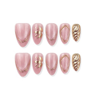 Gold Margin | Pink Pearl Gold Accent Almond Press On Nails