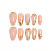 Aura Gold | Nude Gold Pearl Accent Medium Almond Press On Nails