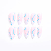 Sky Ripple | Swirl Curve Medium Almond Press On Nails