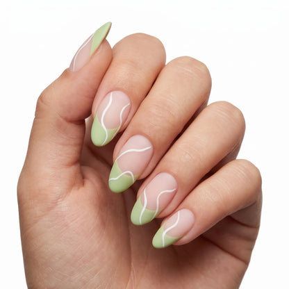 Baseline Muse | Sage Green Line Art Medium Almond Press On Nails