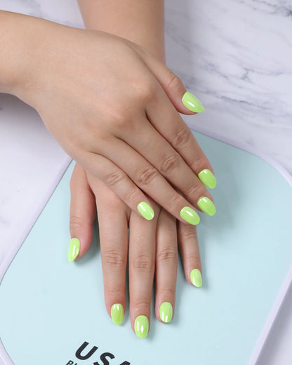 Ace Neon | Solid Neon Lime Medium Oval Press On Nails