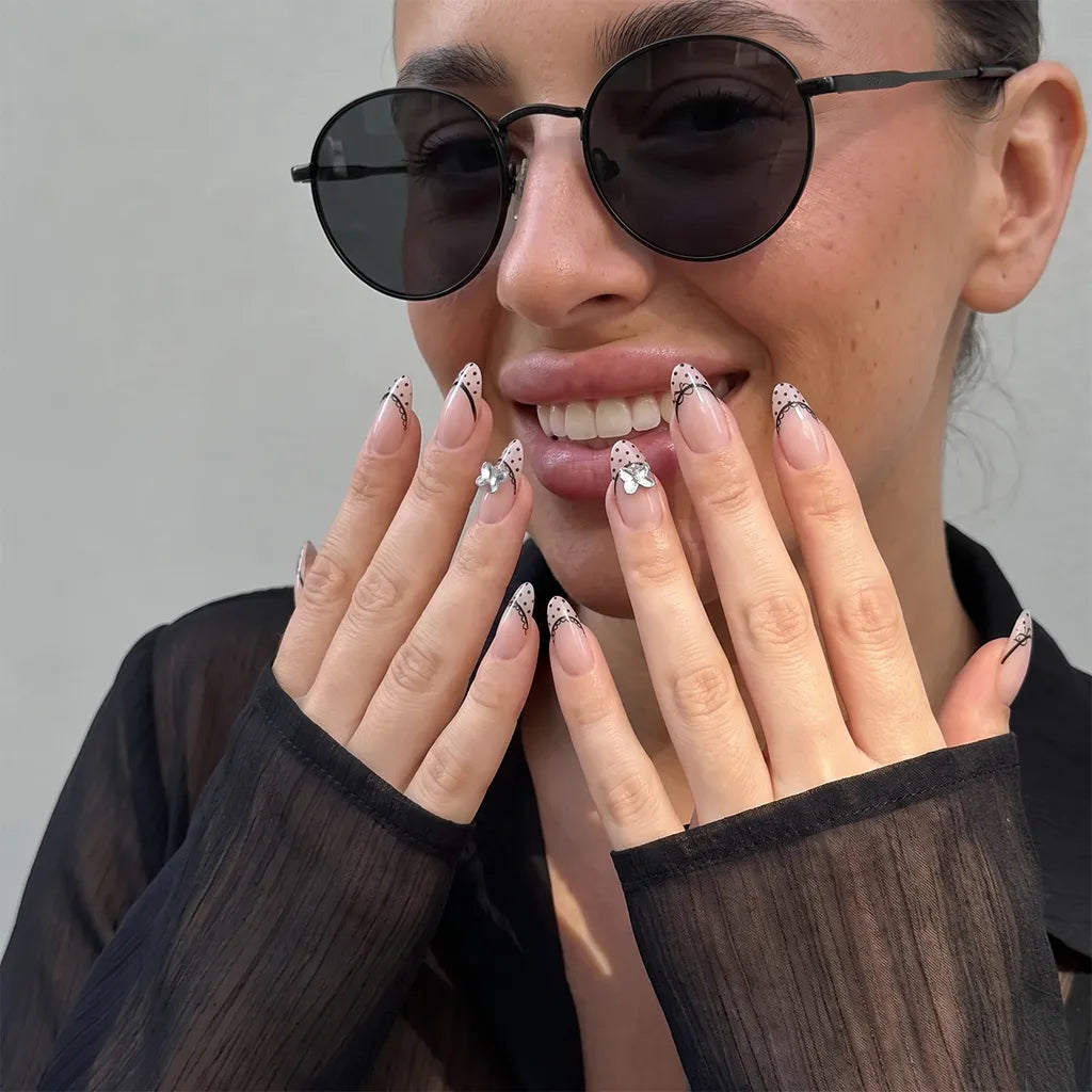 Noir Bow French | Allure Butterfly Almond Medium Press on nail