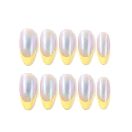Minimalist Muse Pastel Shine Almond Medium Press on nail - Pearlescent Pastel French Style