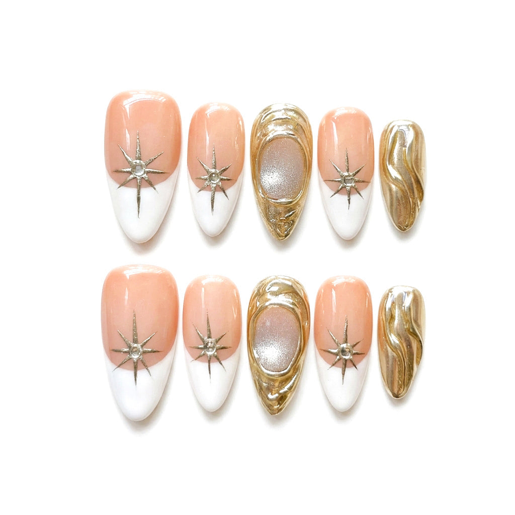 Ocean Elegance | Pearl Tides Almond Medium Press on nail
