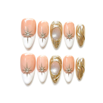 Ocean Elegance | Pearl Tides Almond Medium Press on nail