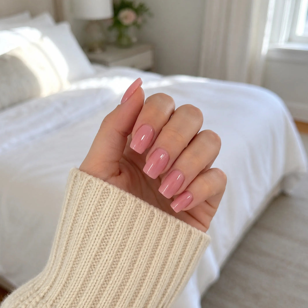 Dewy Petal Glow | Petal Gloss Square Short Press on nail