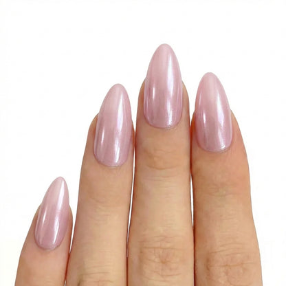 Pink Champagne Spirtz press-on nails 3D detail shot — almond shape | GlossyMuse