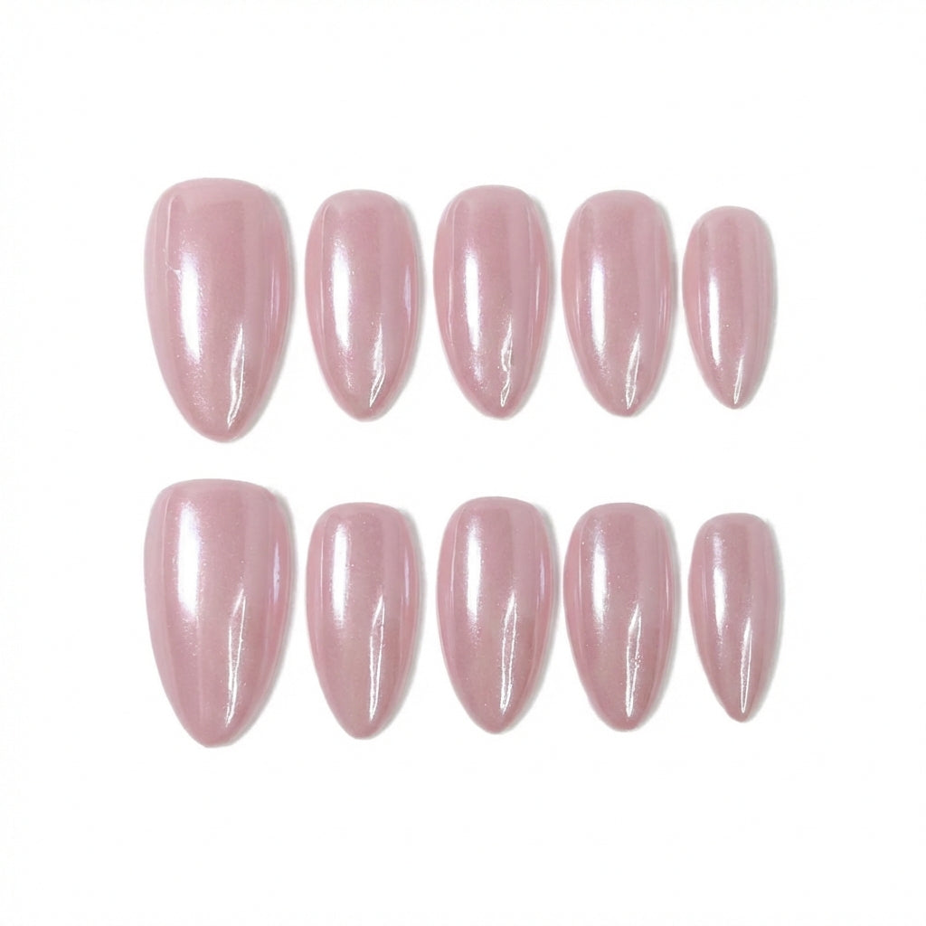 Pink Champagne Spirtz almond medium handcrafted press-on nails — front view | GlossyMuse
