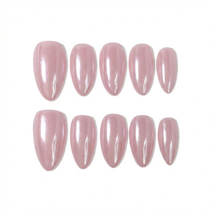 Pink Champagne Spirtz almond medium handcrafted press-on nails — front view | GlossyMuse