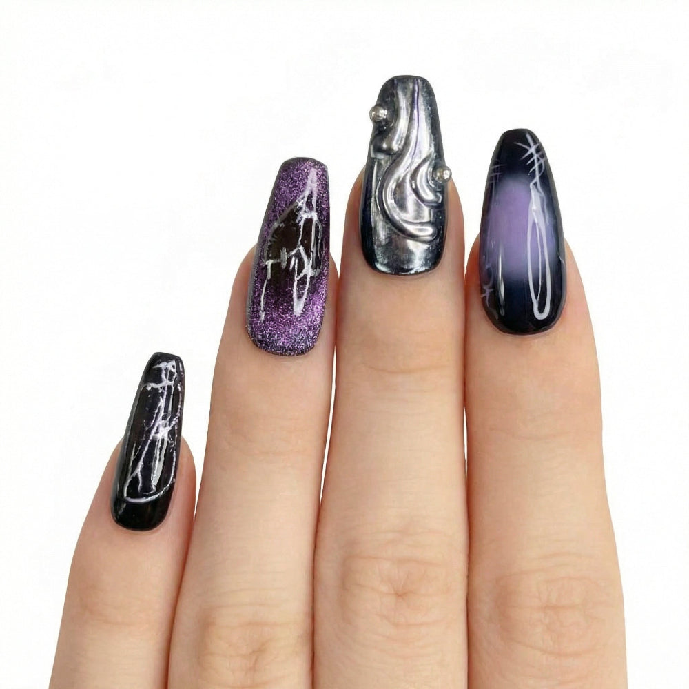 Violet Universe | Mysterious Dark Shimmer Medium Coffin Press on nail
