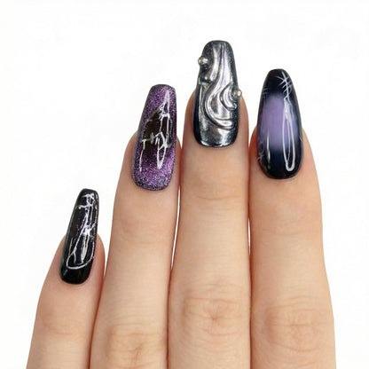 Violet Universe | Mysterious Dark Shimmer Medium Coffin Press on nail