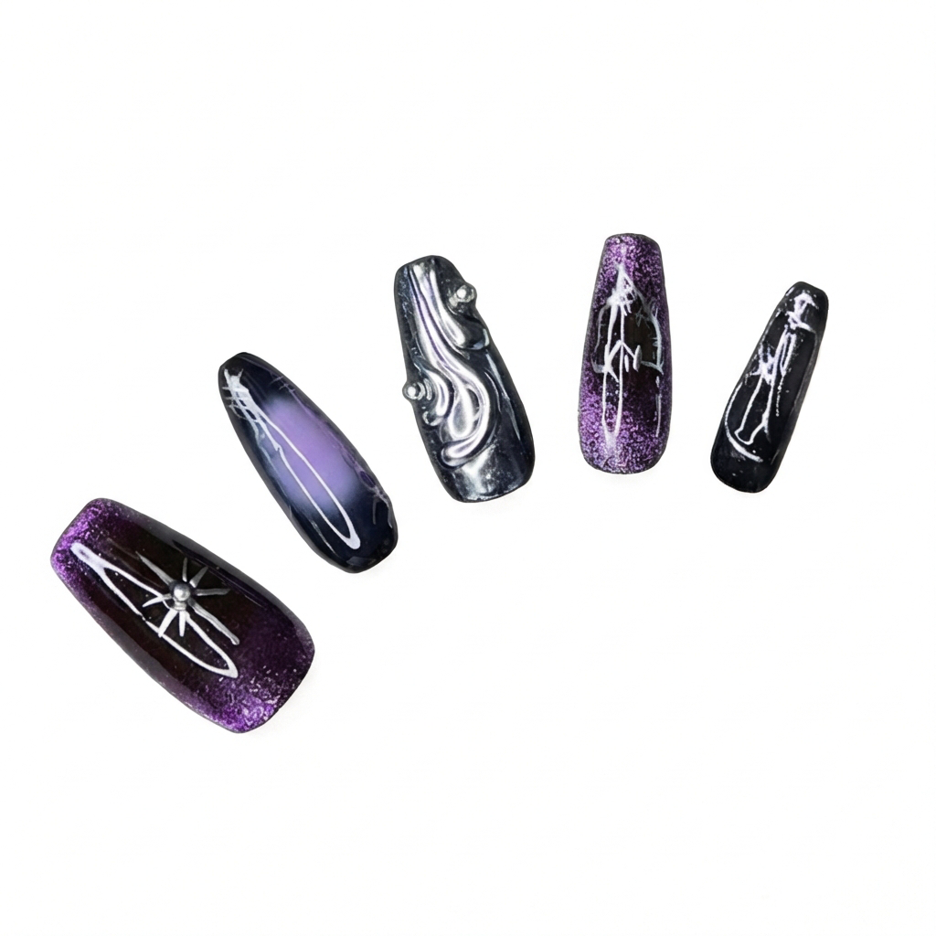 Violet Universe | Mysterious Dark Shimmer Medium Coffin Press on nail