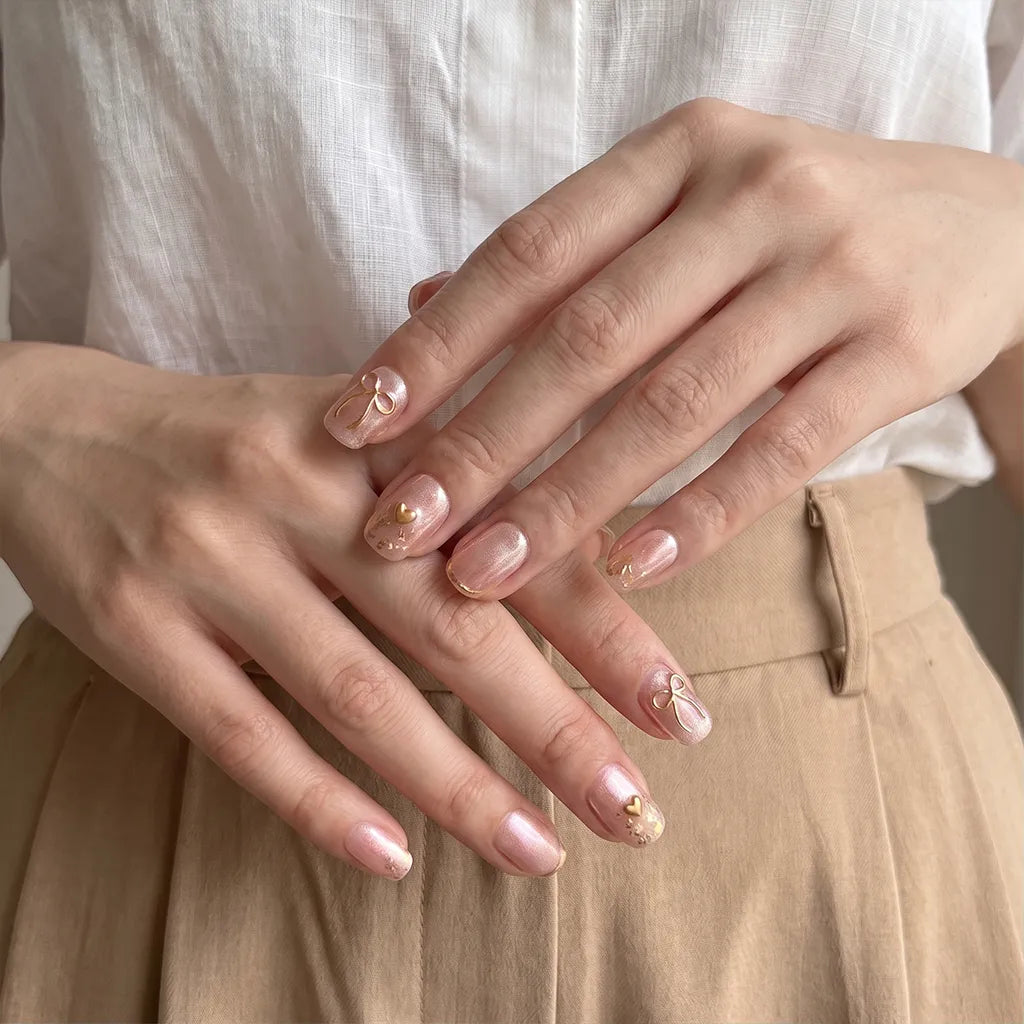 Quiet Luxe Bow | Rose Gold Glamour Square Short Press on nail