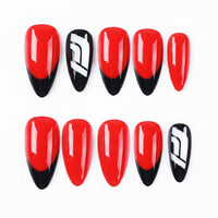 Racefire Checkers - 24 PCS almond medium handcrafted press-on nails — front view | GlossyMuse