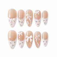 Charming | Ribbon Muse Almond Medium Press on nail - Lavender Floral Bow