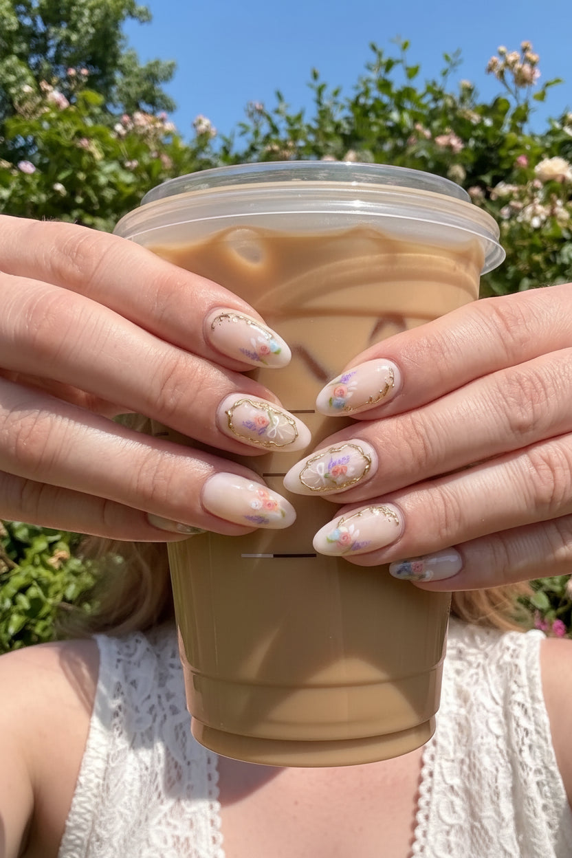 Rose Heirloom | French Tip Bow Medium Almond Press On Nails