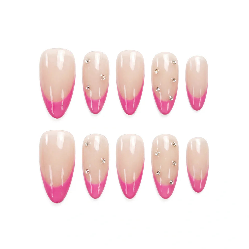 Rosewater French 75 almond medium handcrafted press-on nails — front view | GlossyMuse