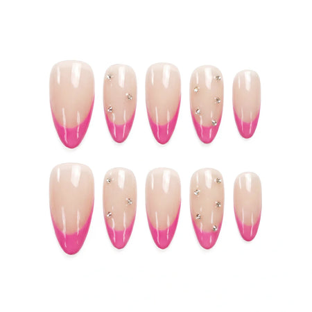 Rosewater French 75 almond medium handcrafted press-on nails — front view | GlossyMuse