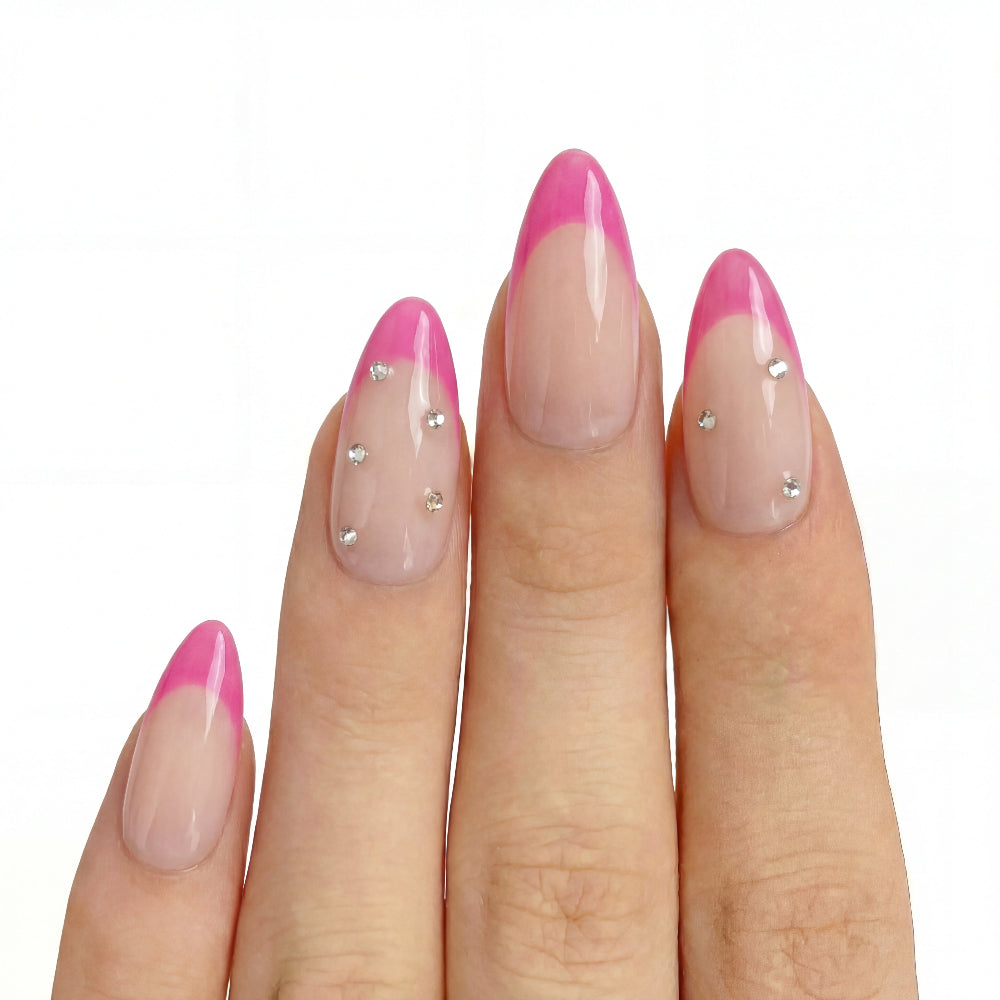 Rosewater French 75 press-on nails 3D detail shot — almond shape | GlossyMuse