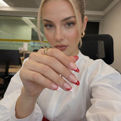 French With a Twist | Rosy Dots French Almond Medium Press on nail