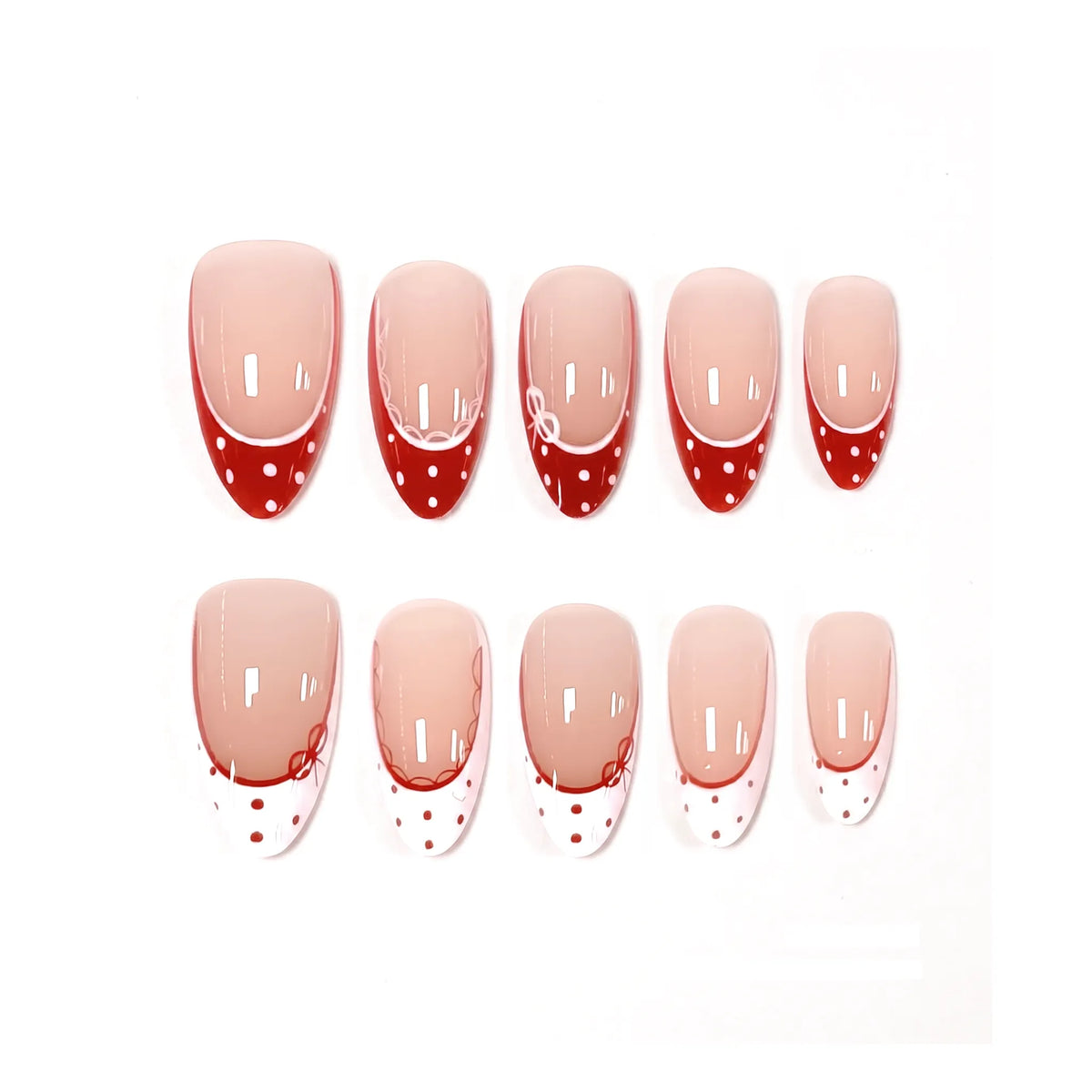 French With a Twist | Rosy Dots French Square Short Press on nail